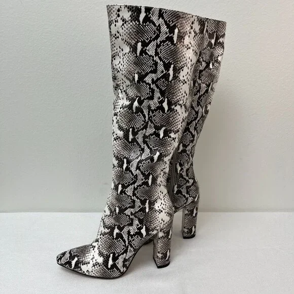 WetKiss PU Faux Snakeskin Pointed Toe Chunky Heel Side Zip Knee High Boot 9.5 - Picture 4 of 12
